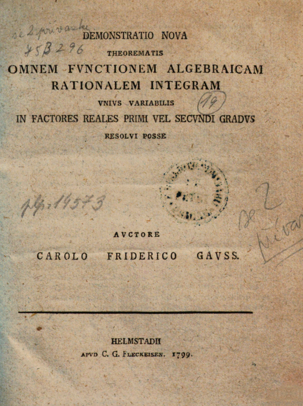 C. F. Gauss, Tesi di dottorato (1799)